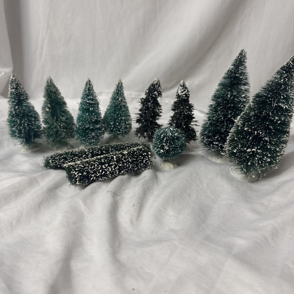 Vintage Flocked Bottle Brush Christmas Tree Hedge Lot Christmas Village Train
